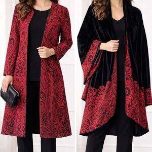 Elegant Red and Black Paisley Coat with Valvet shawl size M/L